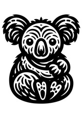 A cute koala sits and stares with big eyes, isolated on white background