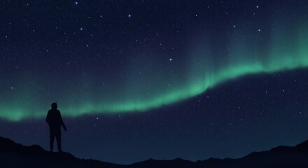 Silhouette of Person Watching Green Aurora Borealis in Night Sky