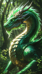 A majestically ancient green dragon