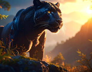 Cool, Epic, Artistic, Beautiful, and Unique Illustration of Panther Animal Cinematic
