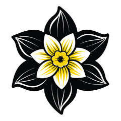 Obraz premium Stylized black and yellow daffodil flower with white accents bloom floral