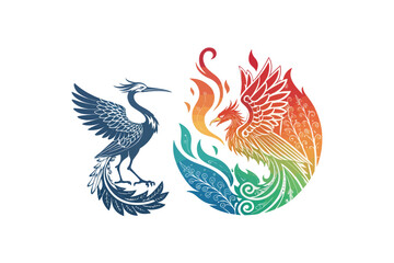 Obraz premium Stork Gradient Fire Phoenix Bird logo Vector On White Background.01