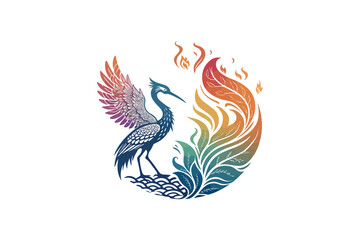 Obraz premium Stork Gradient Fire Phoenix Bird logo Vector On White Background.02