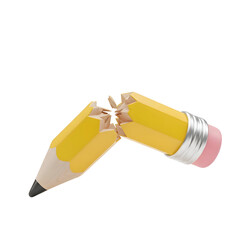 3D style icon transparant background, of a broken yellow pencil.
