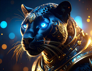 Epic and artistic 3d illustration of panther in cinematic adventure- majestic wildlif