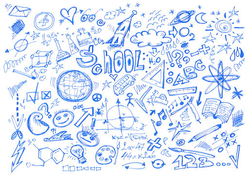 Set doodle school symbols, hand draw icons