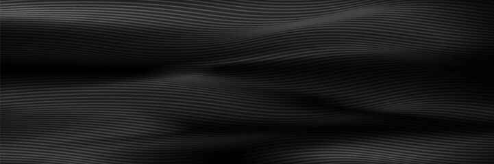 Black abstract background design. Modern wavy line pattern (guilloche curves) in monochrome colors. Premium stripe texture for banner, business backdrop.