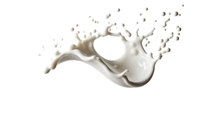 Dynamic Splash of White Liquid Creamy Texture, Smooth Flow, Isolated on White, Minimalist, Abstract Shape, Milk-Like Substance, Purity