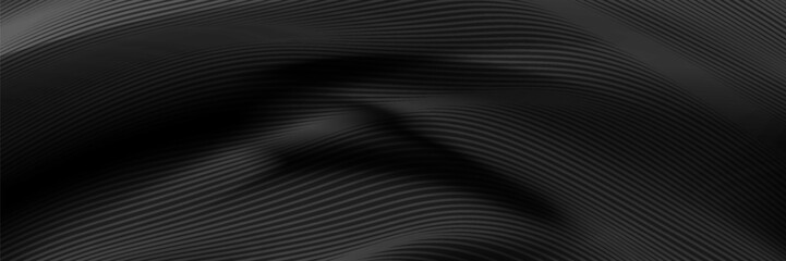 Black abstract background design. Modern wavy line pattern (guilloche curves) in monochrome colors. Premium stripe texture for banner, business backdrop.