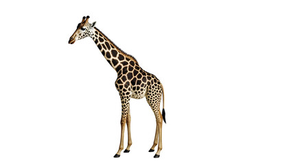 Obraz premium Majestic Giraffe Standing Tall A Captivating Wildlife Portrait on a White Backdrop, Perfect for Nature and Animal-themed Projects
