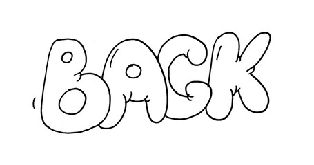 Fun and puffy bubble lettering spelling out the word “Back.” Suitable for user interface buttons, back-to-school themes, app navigation icons, game menus, and playful educational content