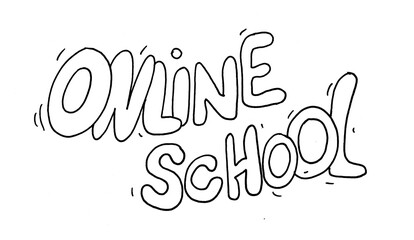handwritten text reading &ldquo;Online School&rdquo; in bold, outlined letters. education-related content, virtual classroom posters, e-learning banners, children&rsquo;s school projects, and creative educational media