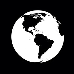A Striking Black and White Illustration of Planet Earth Highlighting the Americas