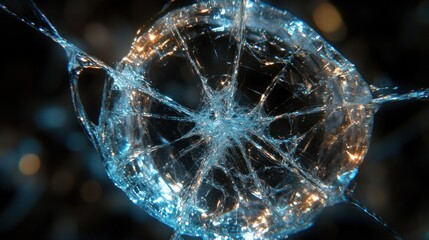 Shattered circular object, vibrant colors, abstract