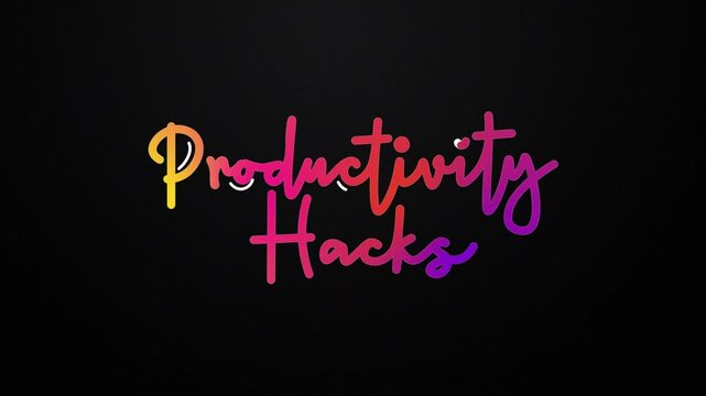 productivity hack One line continuous animated typography intro outro, hand drawn calligraphy monoline vintage text on background, aniamted Calligraphy lettering animation video, colorful gradient typ