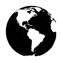 Stylized Black and White Earth Globe Illustration,Americas Continent Highlighted