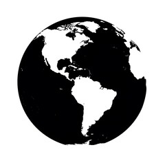 Black and White Earth Globe Illustration  Americas Continent in Focus Global Map