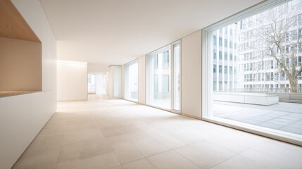 Obraz premium Modern Spacious Bright Empty Room with Large and Urban View
