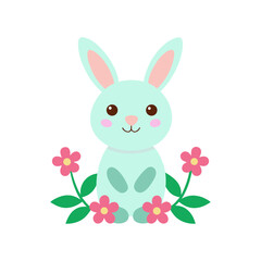 Obraz premium Adorable bunny rabbit surrounded by flowers Line Art Vector illustration