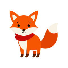 Obraz premium Cute fox with cozy scarf in forest animal style Line Art Vector illustration