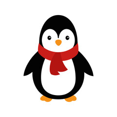 Fototapeta premium Happy penguin wearing scarf in winter theme Line Art Vector illustration