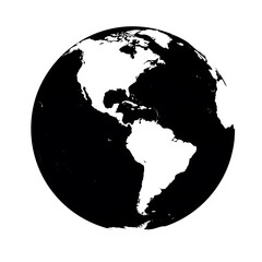 Black and White Illustration of the Earth Globe, Showing Continents and Oceans in High Contrast