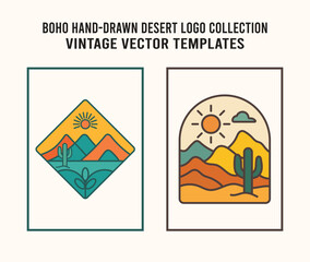 Boho Hand-Drawn Desert Logo Collection – Vintage Vector Templates