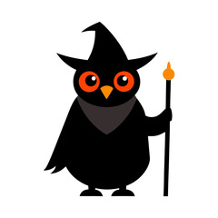 Obraz premium Magic owl wizard with starry wand drawing Line Art Vector illustration