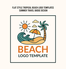 Flat Style Tropical Beach Logo Templates – Summer Travel Badge Design