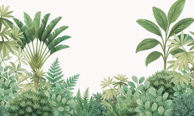 Canvas schilderij Jungle Lush Tropical Foliage – Watercolor Jungle Wall Mural with Large Green Leaves   © csinie1