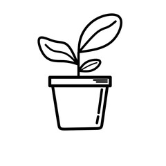Pot plant outline icon with linear style . Plant in pot simple line vector icon for mobile concept and web design. Single potter plan.