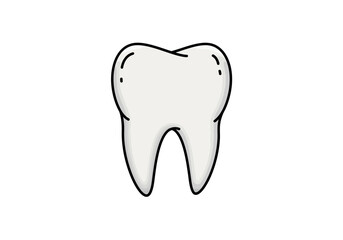 Cartoon Tooth Illustration with Black Outline and Subtle Shading.