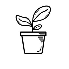 Pot plant outline icon with linear style . Plant in pot simple line vector icon for mobile concept and web design. Single potter plan.