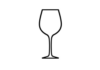 Simple Black Outline of a Wine Glass on White Background.