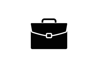Black Briefcase Icon with Handle Clasp and White Outline Isolated.