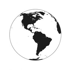 Americas Focused Earth Globe Illustration Black and White Simple Design Global Map