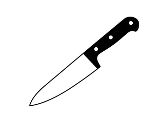 Black-Handled Chefs Knife Sharp Blade Simple Line Art Design.