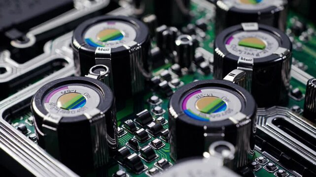 Surface mount electronic components are gradually populating a printed circuit board, showcasing advanced manufacturing processes in electronics assembly