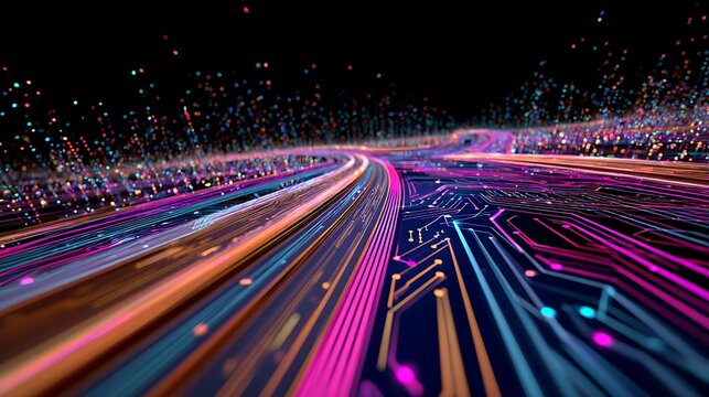 Abstract Circuit Board with Light Trails