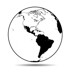Americas Focused Earth Globe Illustration Black and White Graphic Design