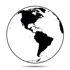 Americas Focus Black and White Earth Globe Illustration Global World Map Graphic Design