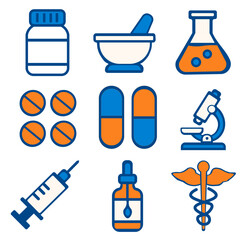 Colorful Medicine and Science Icons Set
