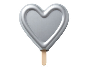 Silver Heart-Shaped Popsicle with Wooden Stick