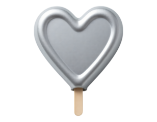 Silver Heart-Shaped Popsicle with Wooden Stick