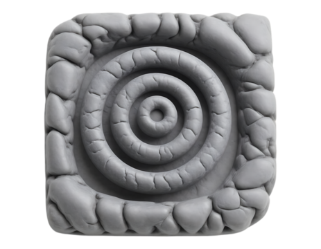 Stone Carving with Concentric Circles Textured 3D Relief