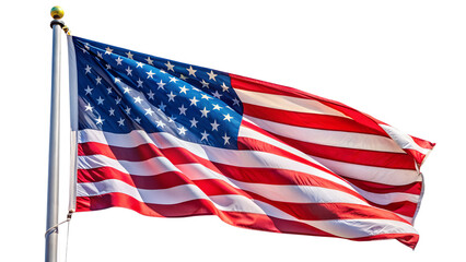 Obraz premium The american flag waves proudly on a flagpole against a clear transparent background
