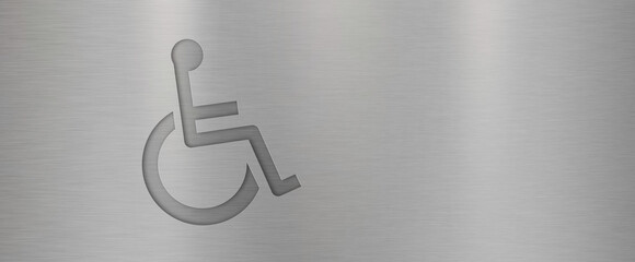 Accessibility symbol for people with disabilities, of a wheelchair, on a stainless steel or metal...