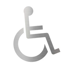 Accessibility symbol for people with disabilities, a wheelchair, made of metal with a transparent background