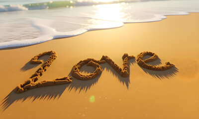 Romantic Beach Scene: Love Written in Sand with Ocean Waves
