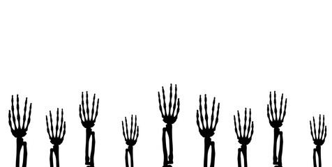 silhouette of many Halloween skull hands with a transparent background PNG